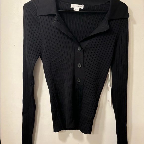 NWT Good American Ribbed-Knit Polo Shirt - Picture 4 of 6